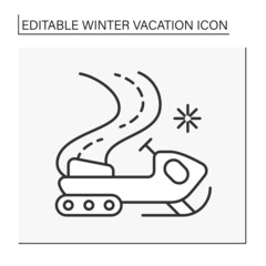  Sleigh line icon. Snowmobiling. Extreme descent from mountain. Winter vacation concept. Isolated vector illustration. Editable stroke
