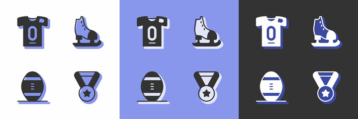 Set Medal, Football jersey and t-shirt, American and Skates icon. Vector