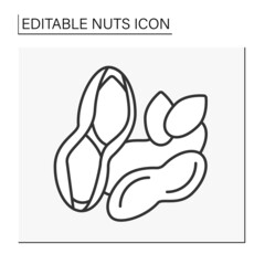  Peanuts line icon. Delicious and healthy snack. Nuts roasted with seasoning or peanut butter for sandwiches. Balanced nutrition. Nuts concept. Isolated vector illustration. Editable stroke