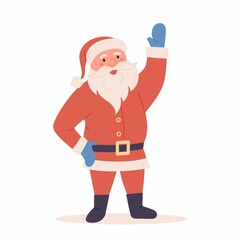 Cartoon funny Santa waving hand isolated on white background. The Symbol Of Christmas. Illustration for Christmas and new year promotions, sales, advertising and parties.