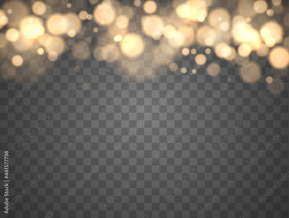 Poster Shining bokeh isolated on transparent background. Golden bokeh lights with glowing particles isolated. Christmas concept