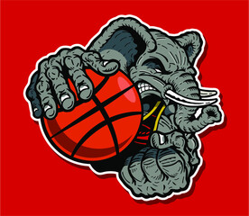 muscular elephant basketball player mascot for school, college or league