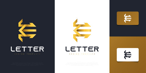 Luxury Gold Initial Letter E Logo Design Template with Abstract Concept. Graphic Alphabet Symbol for Corporate Business Identity