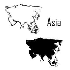 Asia map, black and white vector illustration.