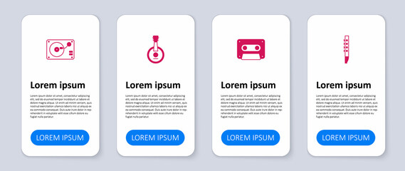 Set Flute, Retro audio cassette tape, Banjo and Vinyl player with vinyl disk. Business infographic template. Vector