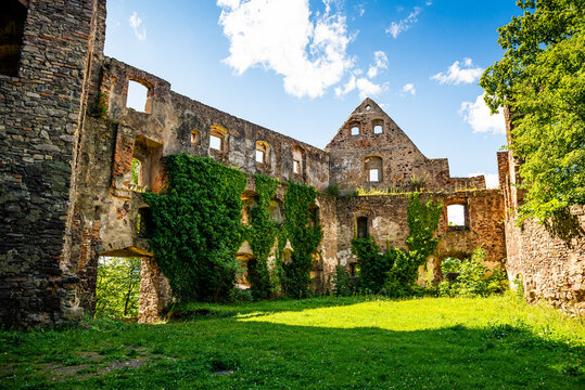 Swiny, Poland - August 08, 2021. Ruin of Swiny Castle in Poland in Summer