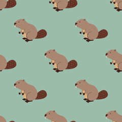 Cute beaver seamless pattern. Baby print. Vector illustration - obrazy, fototapety, plakaty