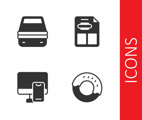 Set Donut, Lunch box, Online ordering food and Restaurant cafe menu icon. Vector