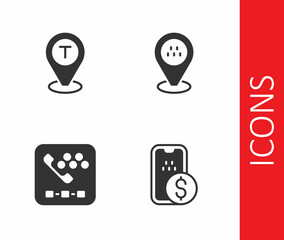Set Mobile banking, Location taxi car, Taxi call telephone service and icon. Vector