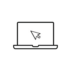 click icon. laptop computer, notebook and cursor icon. line style