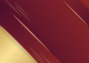 Dark red gradient background with gold shiny element decoration for presentation design. Vector illustration for banner, poster, cover template background and more