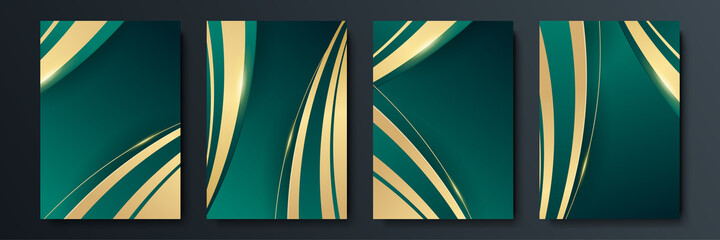 Set of cover design background for social media banner template. Dark green and gold banner design. Modern cover templates set