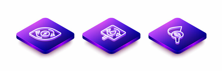 Set Isometric line Water energy, Recycle clean aqua and Drop and magnifying glass icon. Vector