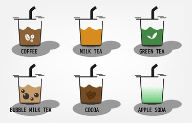 Drink menu vector icon design by illustration.coffee.mike tea.green tea.bubble mile tea.cocoa.
