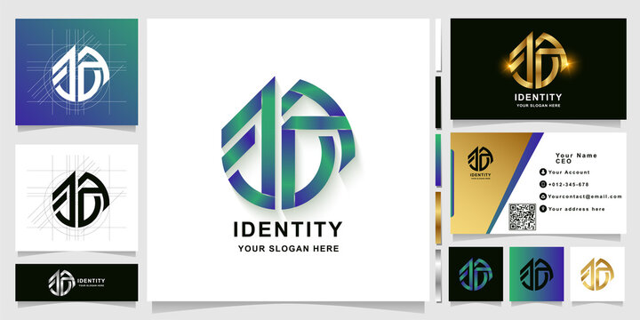 Letter JDA or JAD monogram logo template with business card designte with business card design