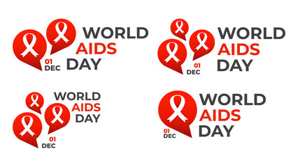 world aids day badges collection. aid ribbon with talk bubble