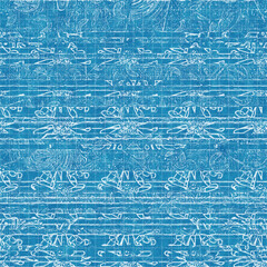 Seamless bright blue blueprint pattern for textile and print. High quality illustration. Technical engineering blue-print draft design. Graphic motif for background, wallpaper, or surface design print