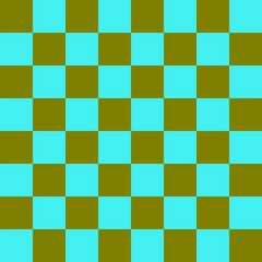 Checkerboard 8 by 8. Cyan and Olive colors of checkerboard. Chessboard, checkerboard texture. Squares pattern. Background.