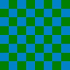 Checkerboard 8 by 8. Green and Blue colors of checkerboard. Chessboard, checkerboard texture. Squares pattern. Background.