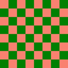 Checkerboard 8 by 8. Green and Salmon colors of checkerboard. Chessboard, checkerboard texture. Squares pattern. Background.