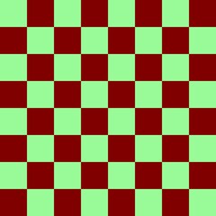 Checkerboard 8 by 8. Maroon and Pale Green colors of checkerboard. Chessboard, checkerboard texture. Squares pattern. Background.