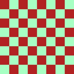 Checkerboard 8 by 8. Mint and Fire brick colors of checkerboard. Chessboard, checkerboard texture. Squares pattern. Background.