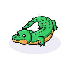 Cute little green crocodile cartoon