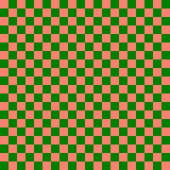 Two color checkerboard. Green and Salmon colors of checkerboard. Chessboard, checkerboard texture. Squares pattern. Background.