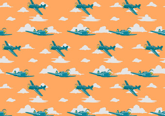Aircraft fighter vintage pattern background
