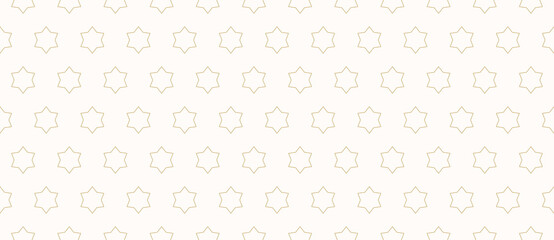 Fototapeta na wymiar Simple minimalist seamless pattern. Subtle vector minimal geometric texture. Abstract golden background with small linear stars. Delicate gold and white ornament pattern. Luxury design for decor, web