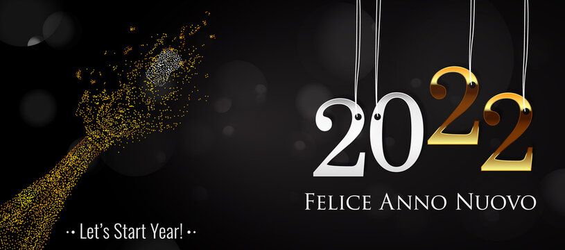 2022 New Year Italian greeting card (Felice Anno Nuovo 2022). Italian 2022 New Year Version. Italian 2022 Happy New Year background.