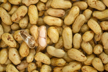 Peanuts(Groundnut or monkey nut) with close up shot,top view.
