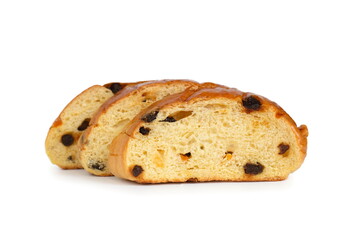 Bread with raisin isolated on white background.