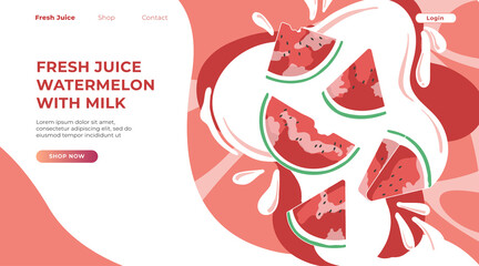 Landing page fresh juice watermelon with milk