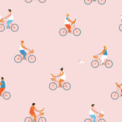 Girl riding a bicycle. Cycling people illustration.  - 461592561