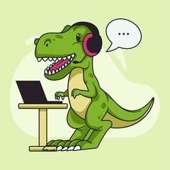 Dinosaur mascot logo design illustration. Tyrannosaur T-Rex as an operator and customer service. 