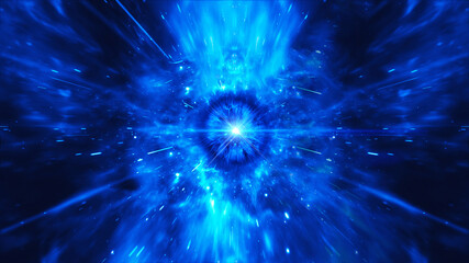 3d render of Conceptual representation of neurons Mysterious eye ball with luminous exploding links in abstract dark space, high resolution 3D representation