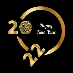 Happy new year 2022 bokeh black and gold background celebration
