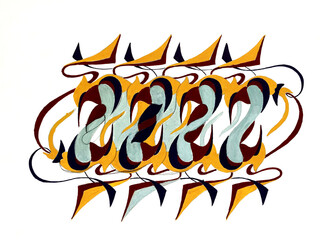 Hand drawn abstract symmetric shape painted with acrylics. Coroful ornament