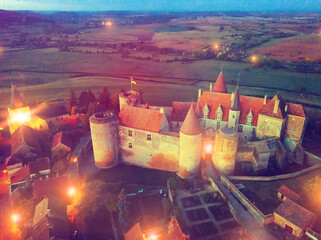 Night view of medieval castle Chateau de Chateauneuf, France