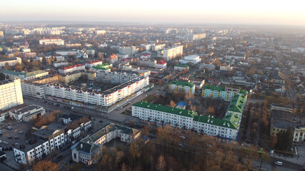 Fototapeta na wymiar Modern view from drone of Baranavichy cityscape on winter day, Belarus..