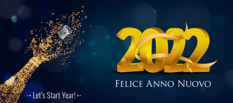 2022 New Year Italian greeting card (Felice Anno Nuovo 2022). Italian 2022 New Year Version. Italian 2022 Happy New Year background.
