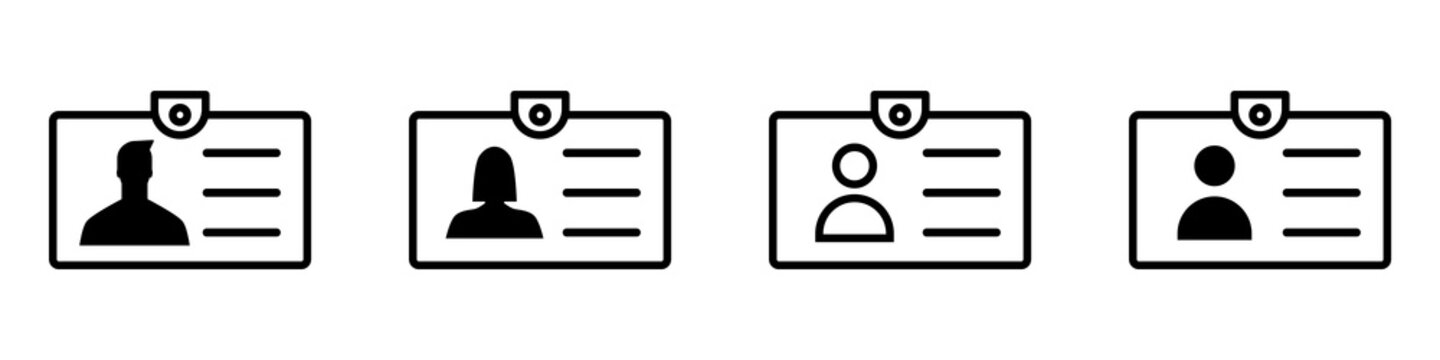 Conjunto de icono de tarjeta de identificaci&oacute;n. Carnet. Concepto de documento de identidad. Ilustraci&oacute;n vectorial, estilo l&iacute;nea negro