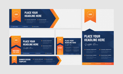 Blue navy color with orange accent Banner, Ads & Social Media Post template, bold colors, Elegant and Modern