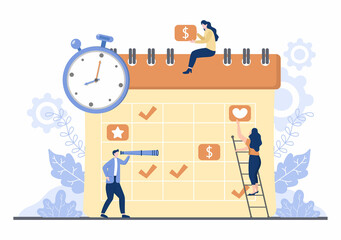 Planning Schedule or Time Management with Calendar Business Meeting, Activities and Events Organizing Process Office Working. Background Vector Illustration