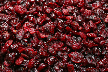 Tasty dried cranberries as background