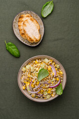 Lentil salad with wheat and vegetables