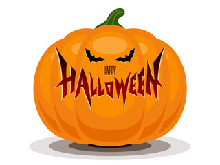 Happy Halloween vector lettering on orange pumpkin