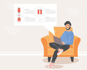 man shopping in laptop