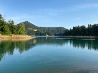 Artificial reservoir Lake Lokve or Artificial accumulation Lokvarsko Lake - Gorski kotar, Croatia (Lokvarsko jezero ili umjetno akumulacijsko Omladinsko jezero, Lokve - Gorski kotar, Hrvatska)